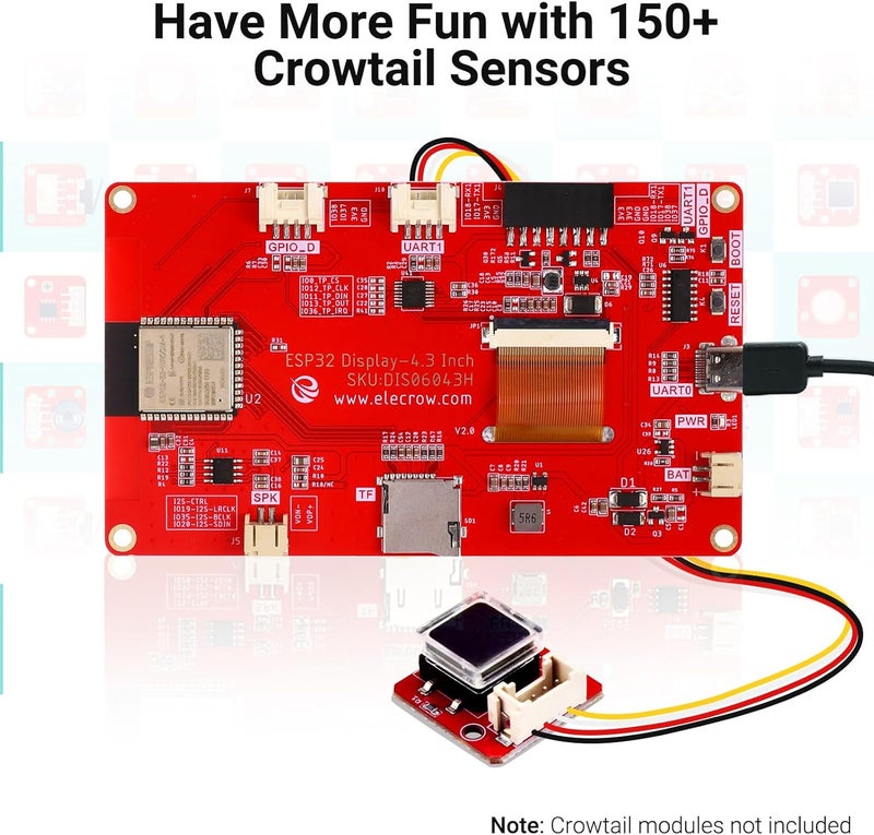ELECROW ESP32 Display 480x272, 4.3 Inch HMI Touch Screen SPI TFT LCD Touchscreen with Acrylic Case, 32-Bit LX6 Dual-Core Processor, Up to 240MHz, Compatible with Arduino, LVGL, PlatformIO, MicroPython - Image 4
